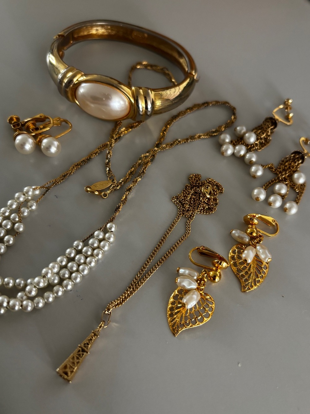 Napier Pearl bangle & necklace + Vintage add-ons